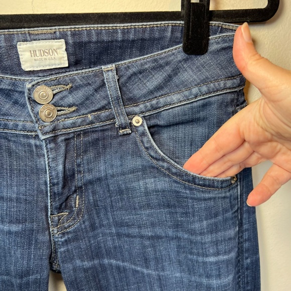 Hudson Womens Signature Bootcut Flap Jeans Dark Blue Distressed Stretch Sz 28x29 - Picture 6 of 15